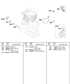 Air Guide, Stopswitch, Cylinder Shield Diagram and Parts List for 243432-0737-XX  Briggs and Stratton Engine